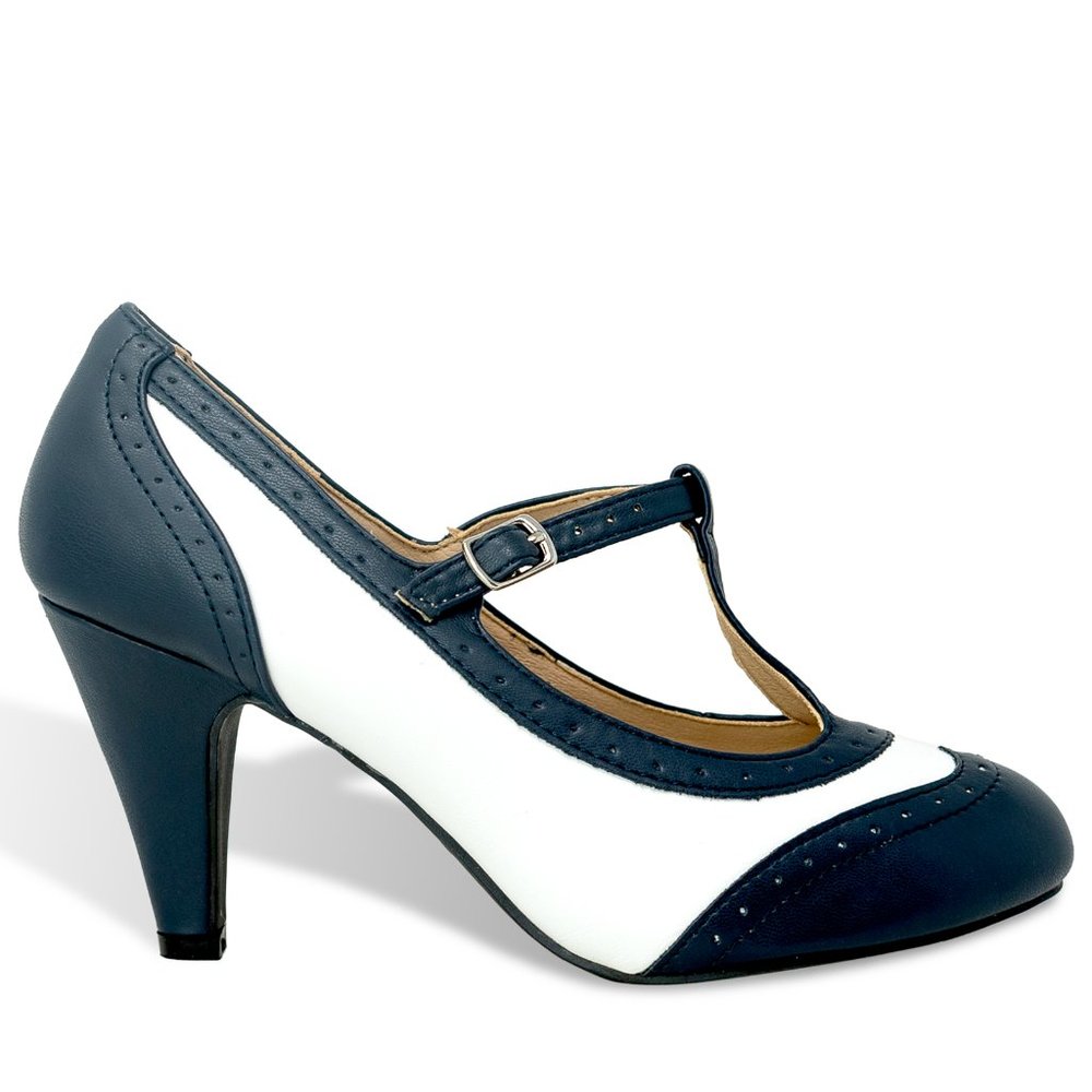 Chase & Chloe Mary Jane Oxford Pumps - Retro Round Toe Shoe with Ankle Strap